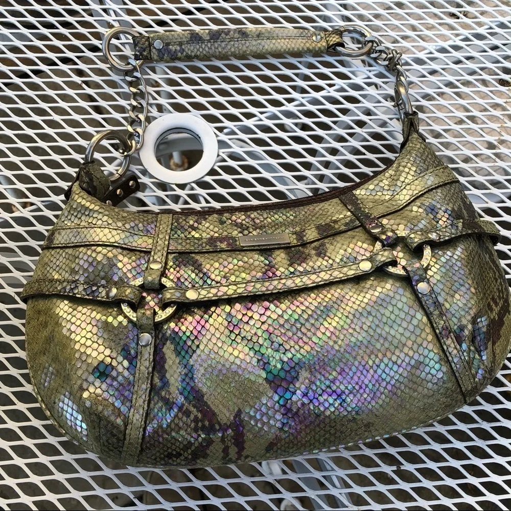 ADRIENNE VITTADINI GENUINE SNAKE SKIN PRINT LEATHER BAG GOLD HARDWARE